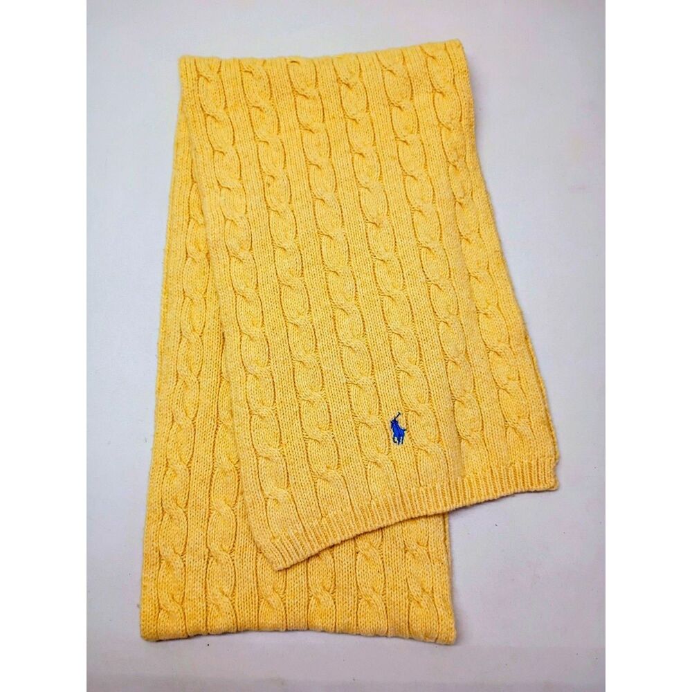 Vintage Ralph Lauren Cable Knit Scarf Wool Blended Yellow 68" Neck Wrap
